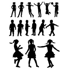 isolated, black silhouette child boy and girl set