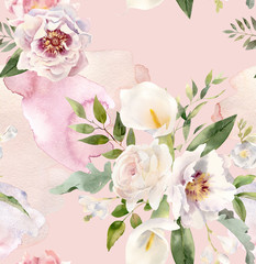 Exquisite handpainted floral watercolor seamless pattern