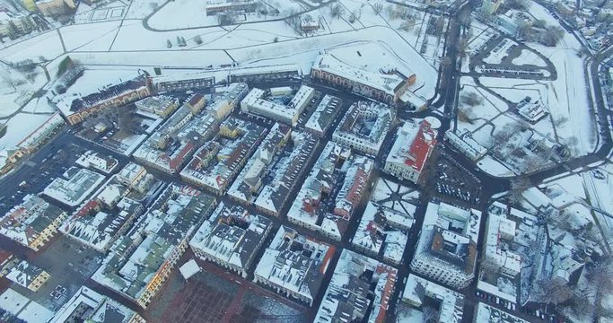 Winter aerial drone view of small town in 4K