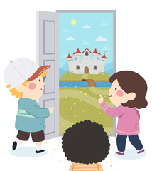 Kids Door To Castle Fantasy Illustration