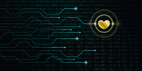 digital golden heart on binary code background online dating concept vector illustration EPS10