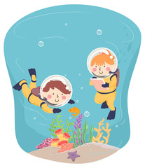 Kids Scuba Explore Underwater Notes Illustration