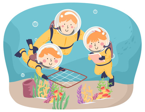 Kids Scuba Explore Quadrat Method Illustration