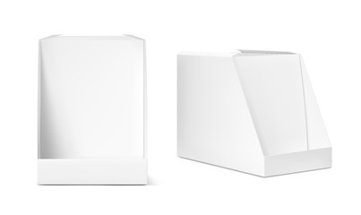 Show box blank mockup for set of  sachet packaging in the  food, cosmetic and hygiene. Vector illustration on white background. Ready for your design. EPS10.	
