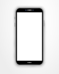 Realistic smartphone template with blank screen isolated on white background. Front view mobile cellphone. Smart phone mock up design for banner, poster, advertising, promotion, mobile app, marketing