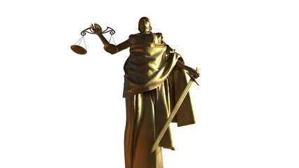 lady justice statue 3d render on white background