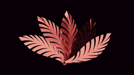 Fototapeta premium top view of paper cut coral leaves isolated on black, background pattern