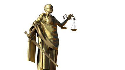 lady justice statue 3d render on white background