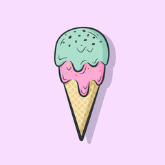 Ice cream, flat vector graphics,  cold summer refreshing