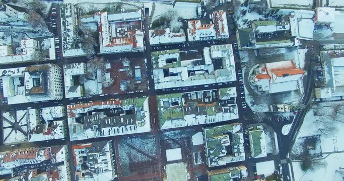 Winter aerial drone view of small town in 4K