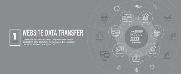 Website Data Transfer Icon Set and Web Header Banner