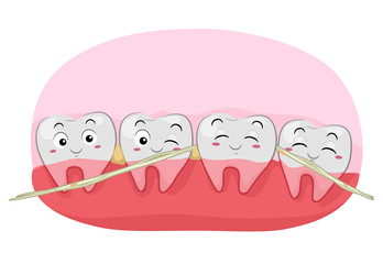 Teeth Mascot Dental Floss Thread Illustration