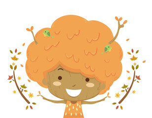 Kid Tree Season Autumn Illustration