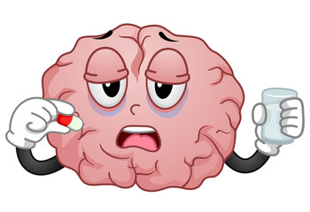 Obraz premium Brain Mascot Drink Medicine Illustration