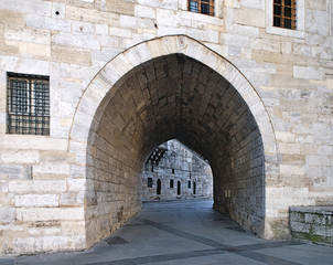 Fototapeta na wymiar Ancient outdoor stone passageway, Istanbul, Turkey.