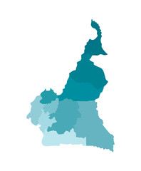 Vector isolated illustration of simplified administrative map of Cameroon; Borders of the regions. Colorful blue khaki silhouettes