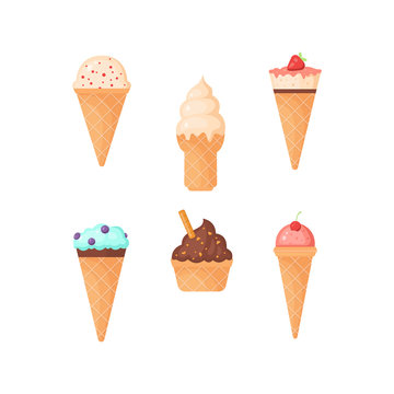 Cute ice cream vector icons in cartoon style.