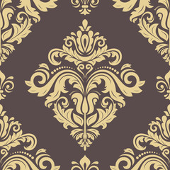 Classic seamless vector pattern. Damask orient brown and golden ornament. Classic vintage background. Orient ornament for fabric, wallpaper and packaging