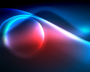 Shiny color bright neon abstract wave template. Abstract bright light. Neon light glowing effect. Space background. Abstract shape