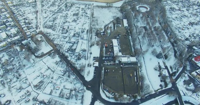 Winter aerial drone view of small town in 4K