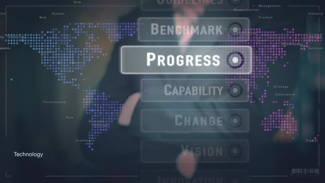 A businessman selecting a Change business concept on a futuristic screen.