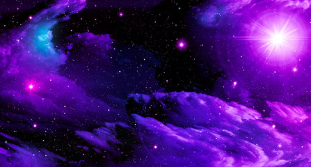 Space background, flash bright star, purple, black, bright, space , clouds, stars