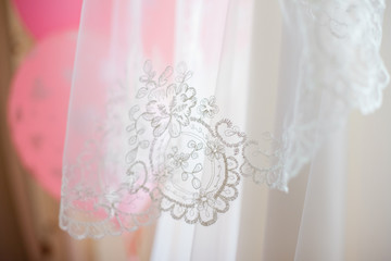 white lace wedding veil close-up