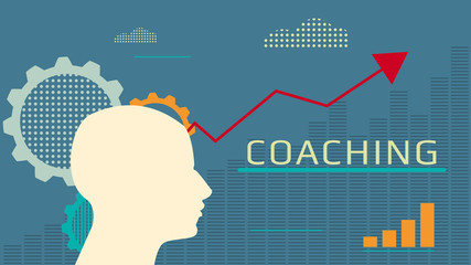 Coaching concept with a human head and charts.