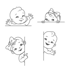 Baby boy and girl with blank text frame. Template for logotype.