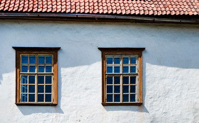 Old wooden Windows of the house. Two