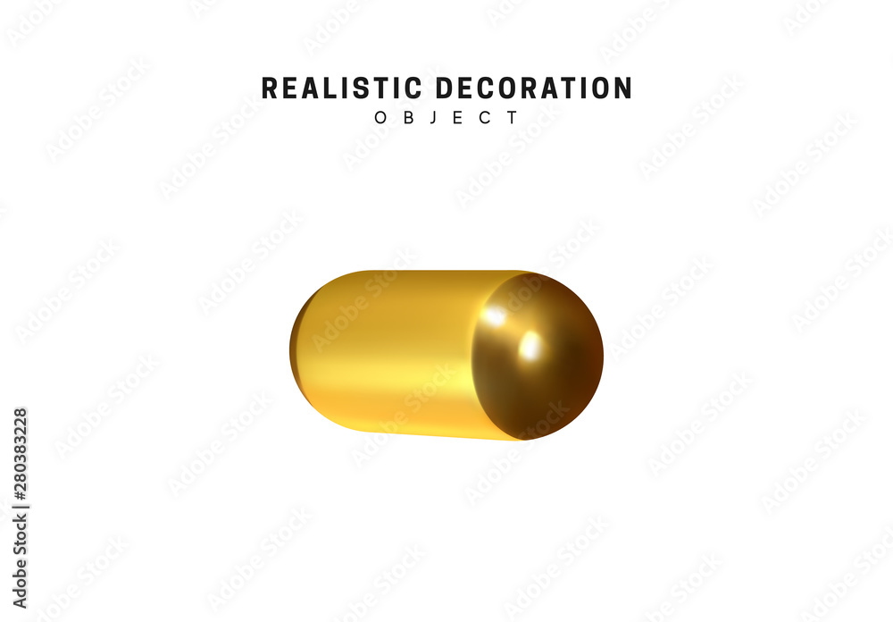 Poster 3d objects realistic metallic gold color. geometric elements isolated on white background. geometry 
