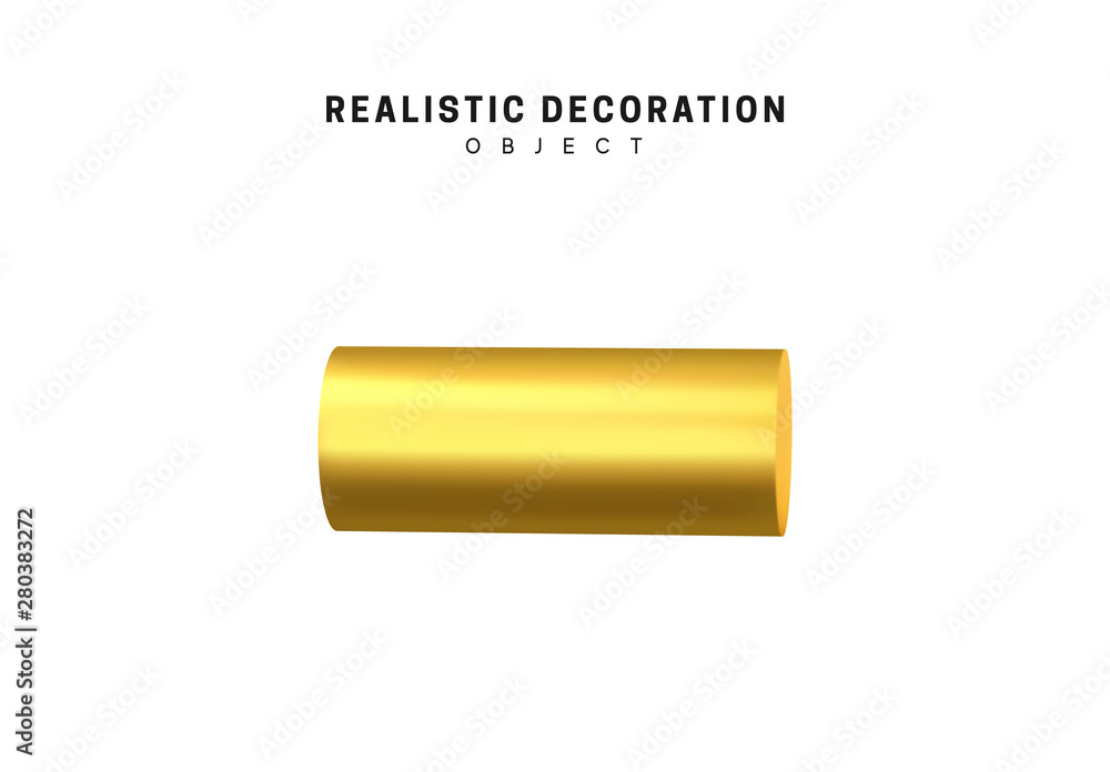Poster 3d objects realistic metallic gold color. geometric elements isolated on white background. geometry 