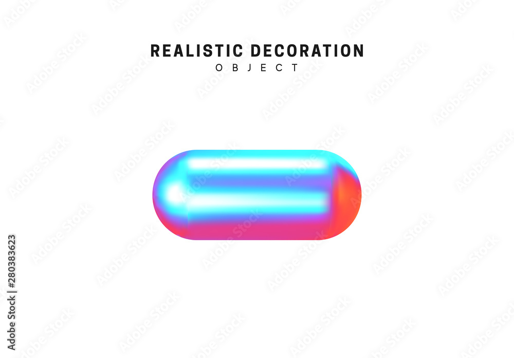 Poster capsule. realistic shape 3d objects with gradient holographic color of hologram. decorative design e