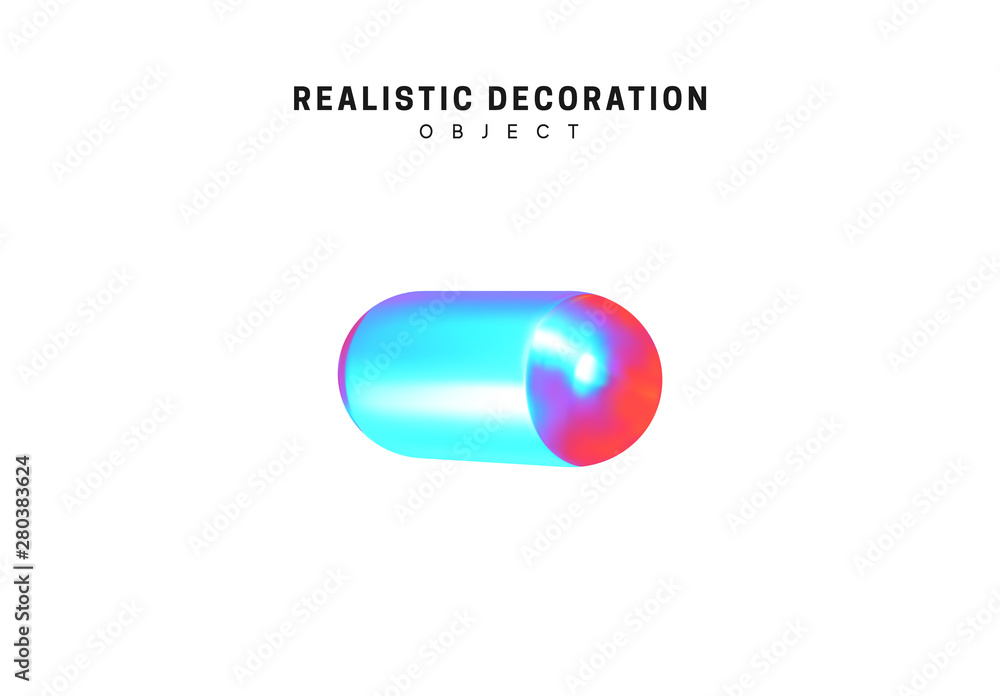 Poster capsule. realistic shape 3d objects with gradient holographic color of hologram. decorative design e