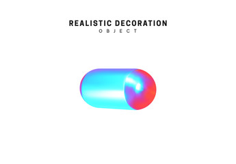 Capsule. Realistic shape 3d objects with gradient holographic color of hologram. Decorative design elements isolated on white background. vector illustration