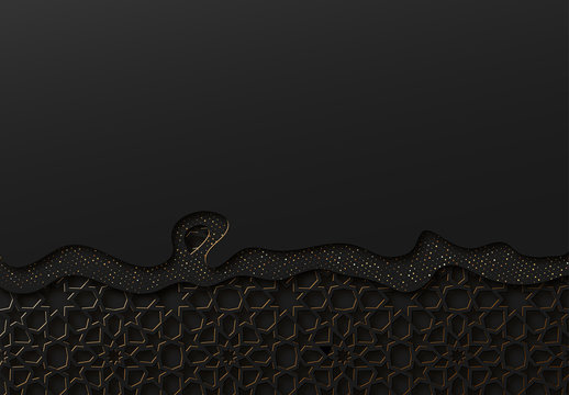 Black and gold background with geometric texture tunnel style cut out paper embossing pattern.
