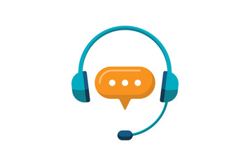Online support service. Headphones with microphone and chat speech bubble. Customer consultation icon for ecommerce or elearning. Vector hotline secretary sign illustration - obrazy, fototapety, plakaty