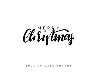 Text Merry Christmas. Xmas hand drawn calligraphy lettering
