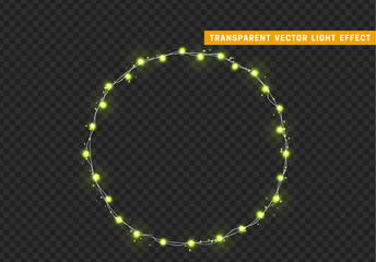 Christmas lights isolated realistic design elements. Xmas glowing lights. Garlands, Christmas decorations.