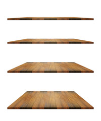 Wooden shelf template set isolated on white background with clipping path
