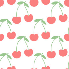 Cherry seamless pattern. Red berry. Fashion design. Food print for kitchen tablecloth, curtain or dishcloth. Hand drawn doodle wallpaper. Vector sketch background