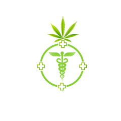 Medical marijuana plant caduceus concept symbol