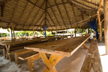 Typical caribbean outdoor restaurant interior