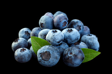 Blueberry with leaf closeup