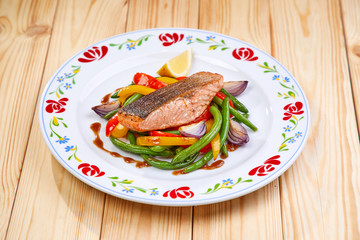 salmon steak with vegetables