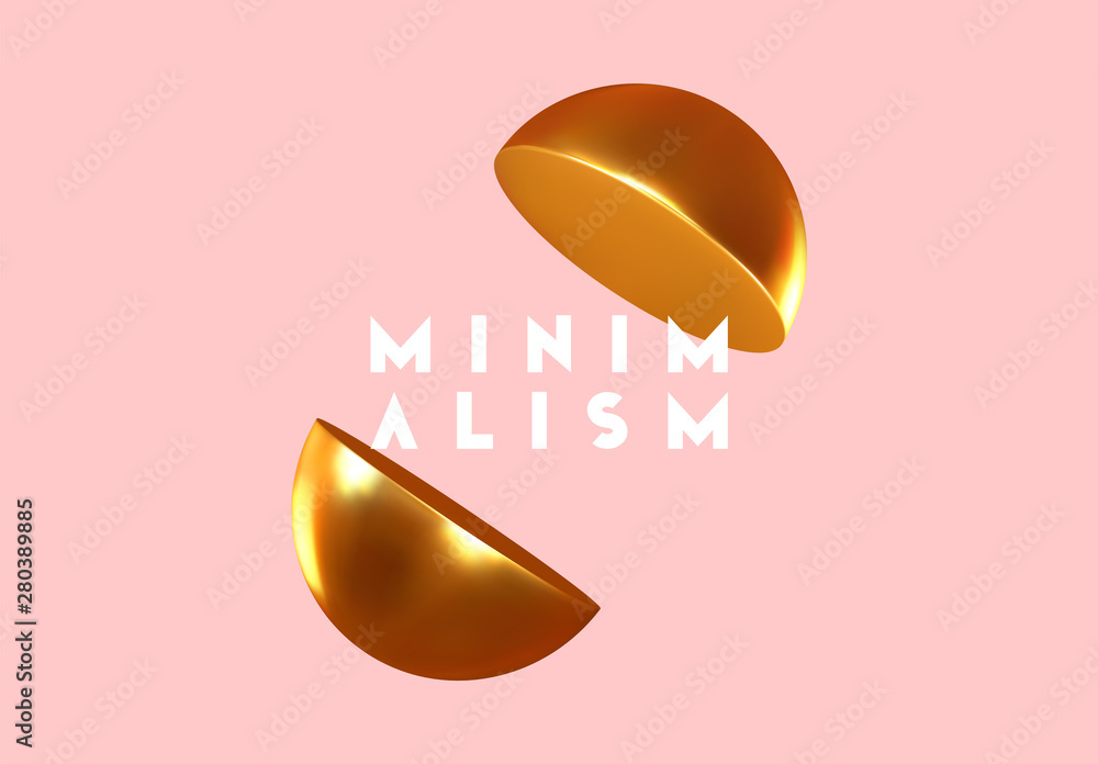 Poster abstract geometric background with gold ball and spheres. minimal trendy poster and banner. realisti