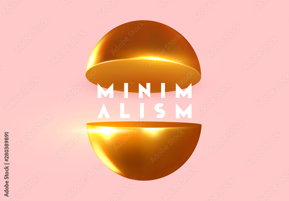 Poster abstract geometric background with gold ball and spheres. minimal trendy poster and banner. realisti