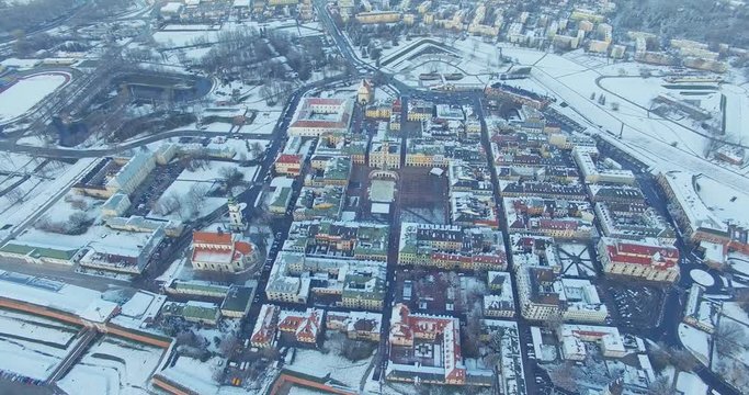 Winter aerial drone view of small town in 4K