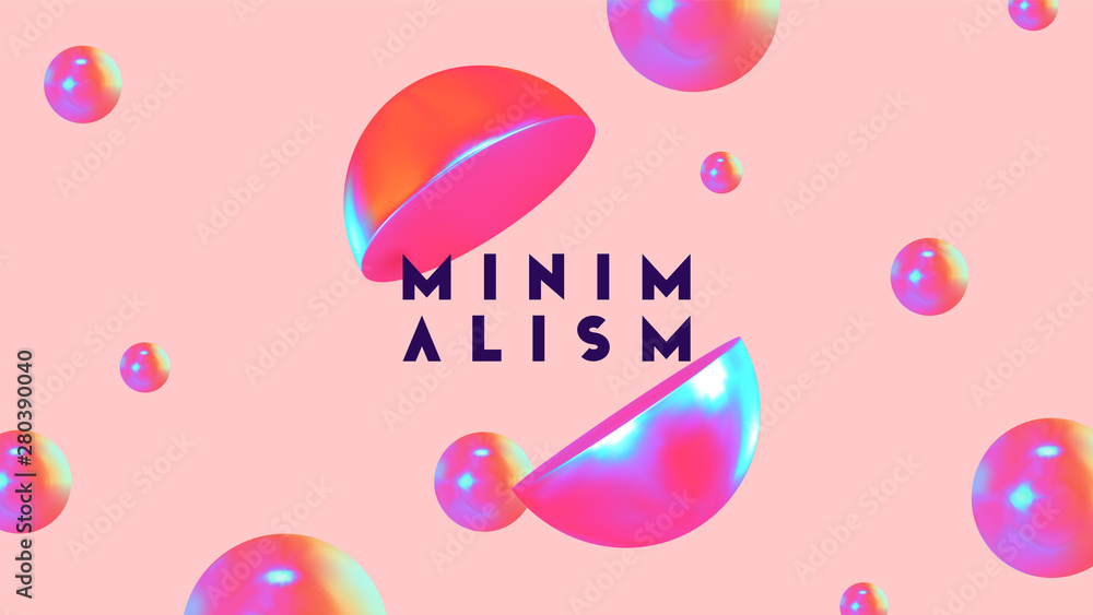 Poster abstract geometric background with ball and spheres. minimal trendy poster and banner. realistic met