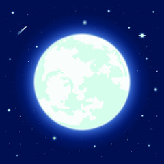 vector full moon. glowing halo. comet and planets. starry sky. can be used as a background, postcard, pattern on clothes, scrapbooking, book illustration